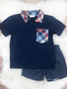 Navy Plaid Shirt & Short Set