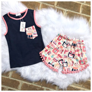 Back to School Pom Pom Short Set